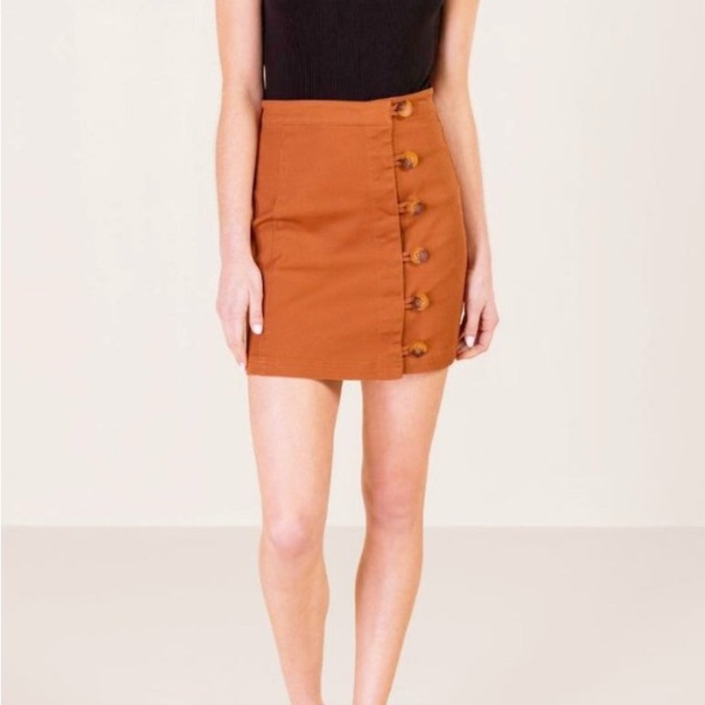 Francesca's Collections Button-Front Brown Skirt